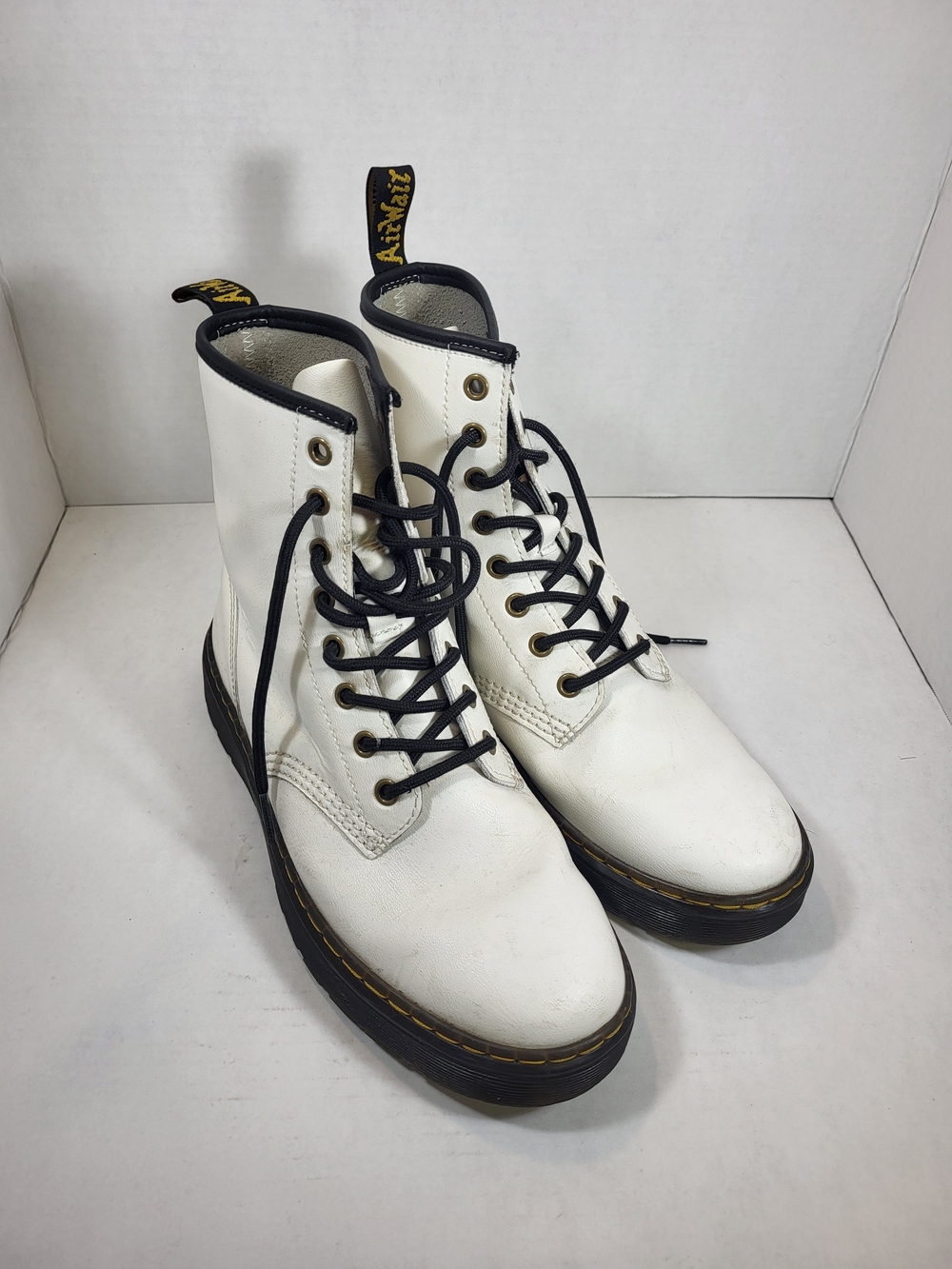 Dr. Martens White Zavala Leather 8-Eye Lace-Up Ankle Boots